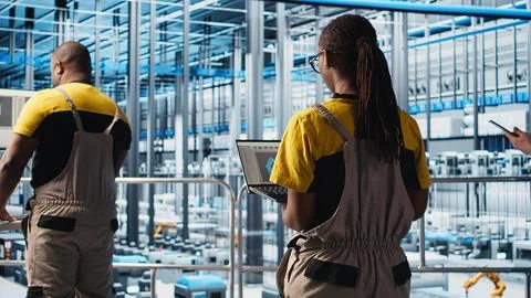 Engineering team working in smart factory, collecting and analyzing data Stock Photos