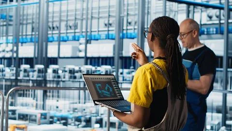 Engineering team working in smart factory, collecting and analyzing data Stock Photos