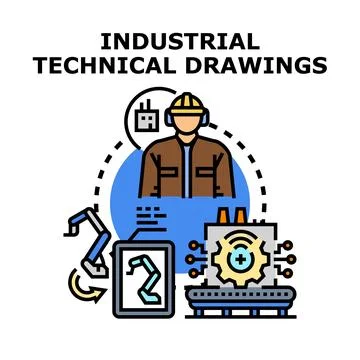 Engineering technical drawing and industrial design process Stock Illustration