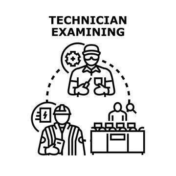 Engineering technician examining equipment, optimizing operation process Illustration