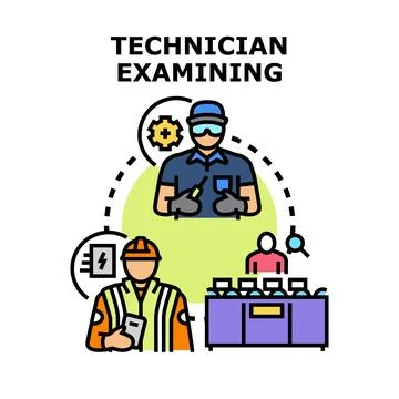 Engineering technician examining equipment, optimizing operation process Illustrazione stock