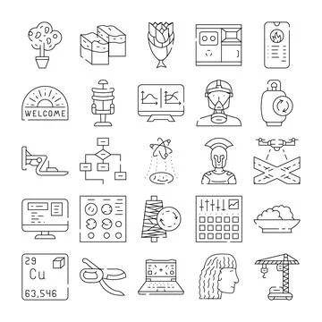Engineering technology and industrial science line icons 库存插图