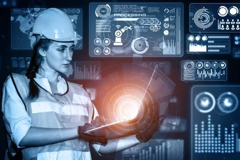 Engineering technology and industry 4.0 smart factory concept Stockfoto's