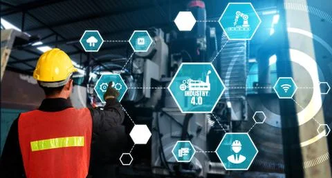 Engineering technology and industry 4.0 smart factory concept 스톡 사진