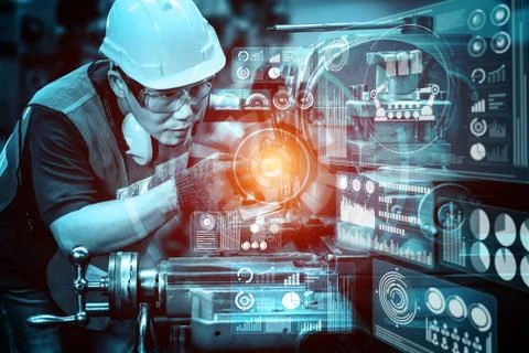 Engineering technology and industry 4.0 smart factory concept 스톡 사진