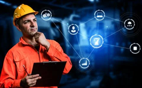 Engineering technology and industry 4.0 smart factory concept 스톡 사진