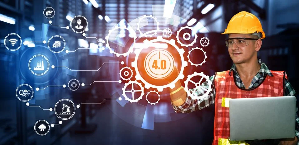 Engineering technology and industry 4.0 smart factory concept 스톡 사진