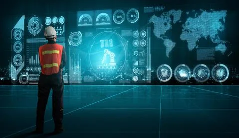 Engineering technology and industry 4.0 smart factory concept Stockfoto's