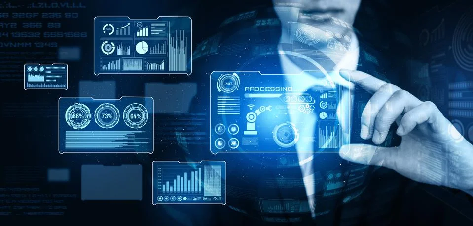 Engineering technology and industry 4.0 smart factory concept Stockfoto's