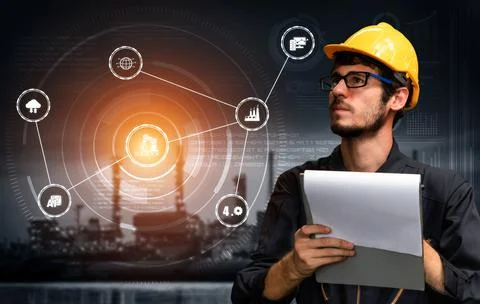 Engineering technology and industry 4.0 smart factory concept 스톡 사진