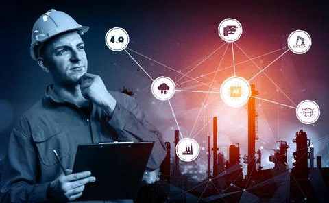 Engineering technology and industry 4.0 smart factory concept 스톡 사진