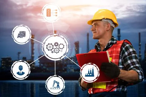 Engineering technology and industry 4.0 smart factory concept 스톡 사진