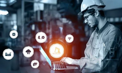 Engineering technology and industry 4.0 smart factory concept 스톡 사진