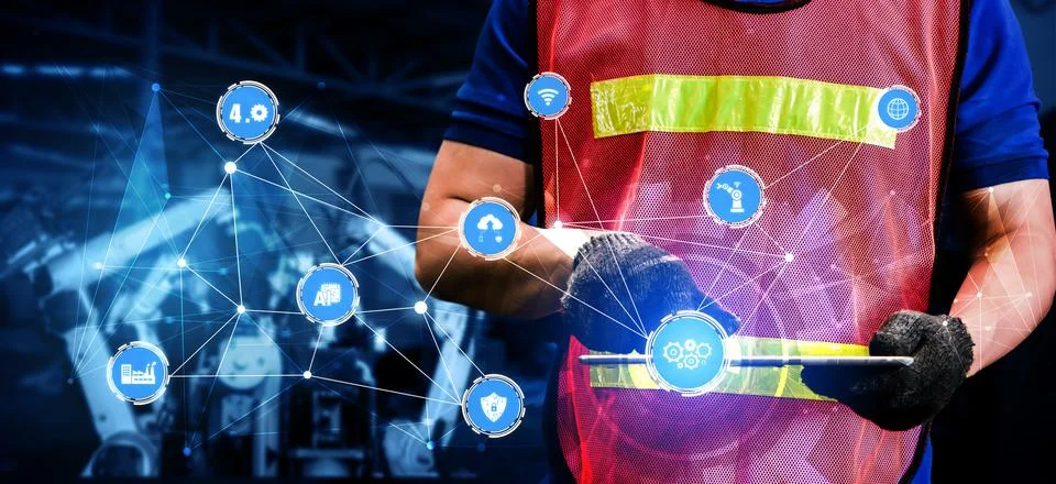 Engineering technology and industry 4.0 smart factory concept 스톡 사진
