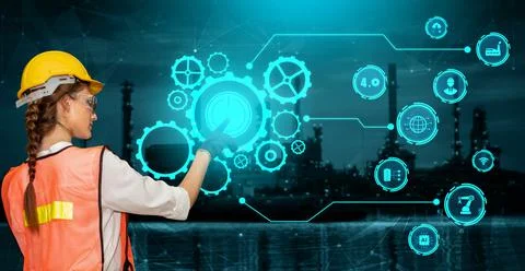 Engineering technology and industry 4.0 smart factory concept 스톡 사진