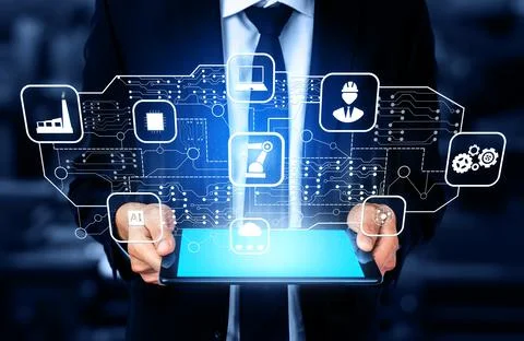 Engineering technology and industry 4.0 smart factory concept Stockfoto's
