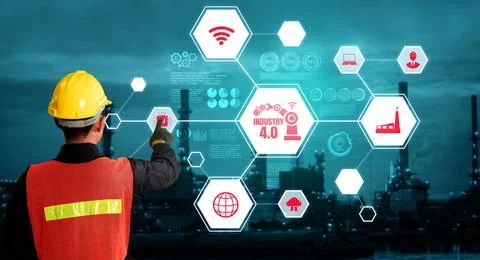 Engineering technology and industry 4.0 smart factory concept Stock Photos