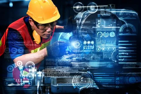 Engineering technology and industry 4.0 smart factory concept 스톡 사진