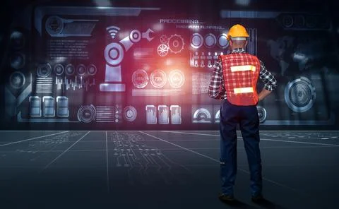 Engineering technology and industry 4.0 smart factory concept Stockfoto's