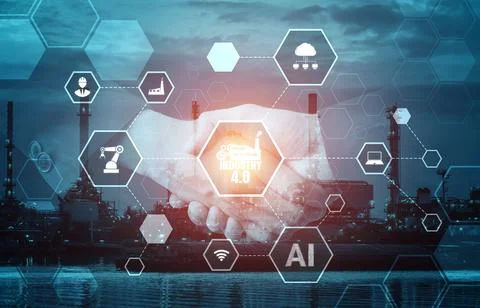 Engineering technology and industry 4.0 smart factory concept Stockfoto's