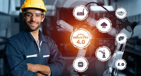 Engineering technology and industry 4.0 smart factory concept Stock Photos