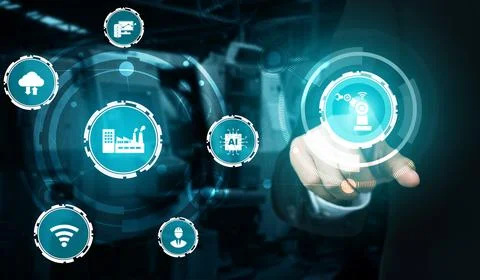 Engineering technology and industry 4.0 smart factory concept Stock Photos