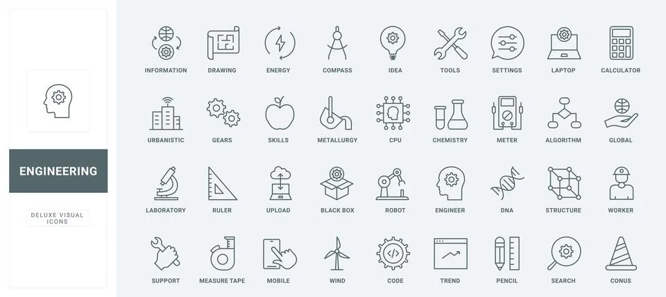 Engineering thin black and red line icons set, engineers tools, algorithms and Stock Illustration