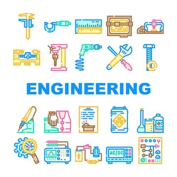 Engineering tool work equipment icons set vector Stock Illustration