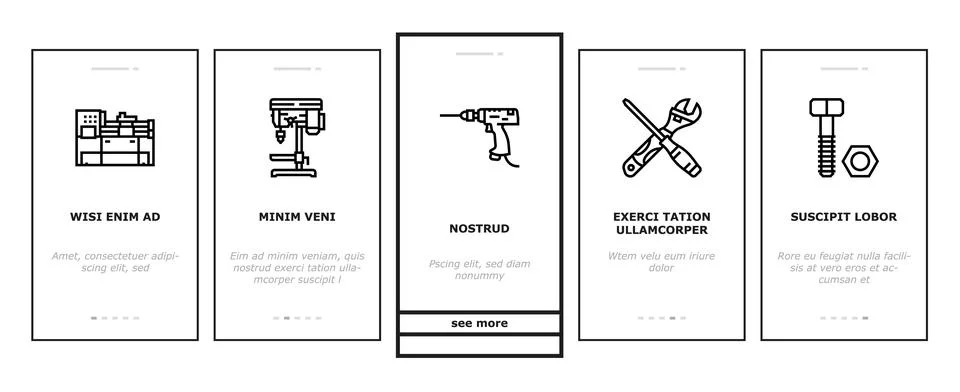 Engineering tool work wrench onboarding icons set vector Stock Illustration