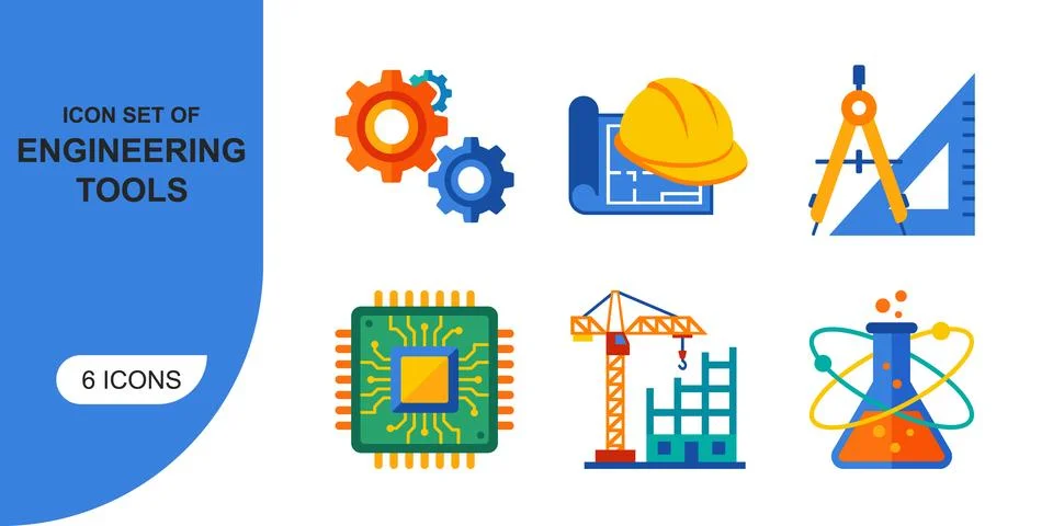 Engineering Tools Icon Set Representing Various Industry Sectors Stock Illustration