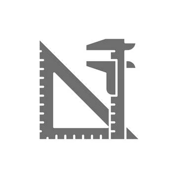 Engineering tools, split key and triangular ruler grey icon. Stock Illustration