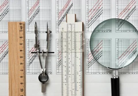 Engineering tools on technical drawing 스톡 사진