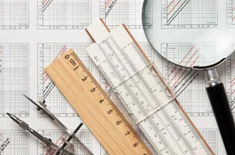Engineering tools on technical drawing 스톡 사진