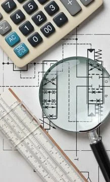 Engineering tools on technical drawing 스톡 사진