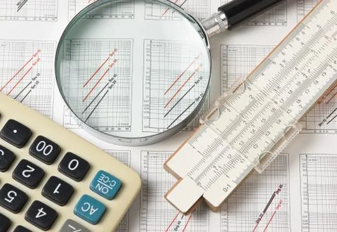 Engineering tools on technical drawing 스톡 사진