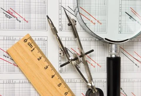 Engineering tools on technical drawing 스톡 사진