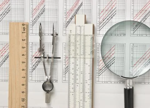 Engineering tools on technical drawing 스톡 사진