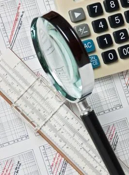 Engineering tools on technical drawing 스톡 사진