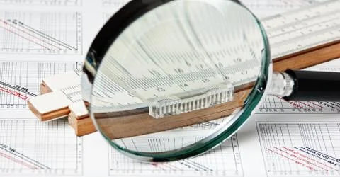 Engineering tools on technical drawing Foto stock