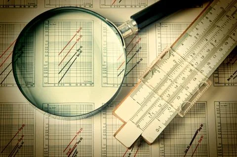 Engineering tools on technical drawing Foto stock