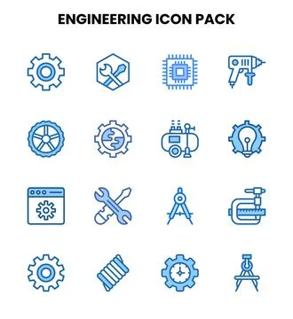Engineering Two Colour Bundle Icons Pack Stock Illustration