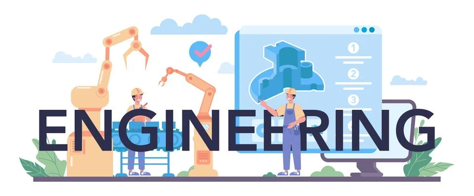 Engineering typographic header. Technology and science. Professional occupation Stock Illustration
