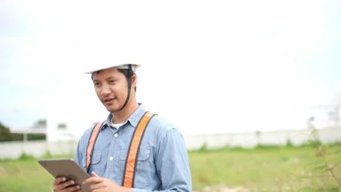 Engineering using digital tablet for working on construction site of the power p 動画素材 279505183