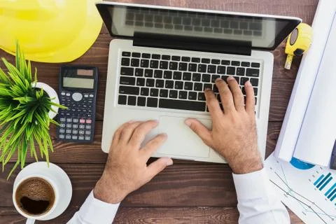 Engineering using laptop computer on top view Foto stock