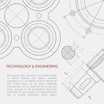 Engineering vector concept with part of machinery technical drawing Stock Illustration