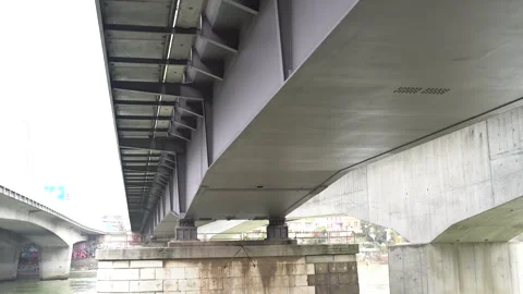 Engineering view on bridge bearing between pier and deck Stock Footage 263629751