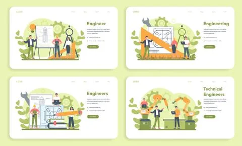 Engineering web banner or landing page. Technology and science. Illustrazione stock