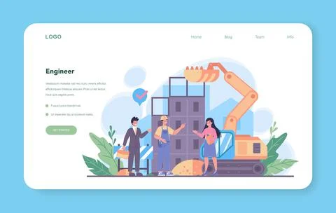 Engineering web banner or landing page. Technology and science. Illustrazione stock