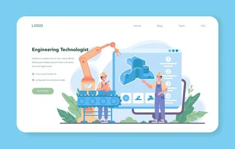 Engineering web banner or landing page. Technology and science. Illustrazione stock