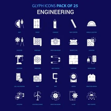 Engineering White icon over Blue background. 25 Icon Pack Stock Illustration